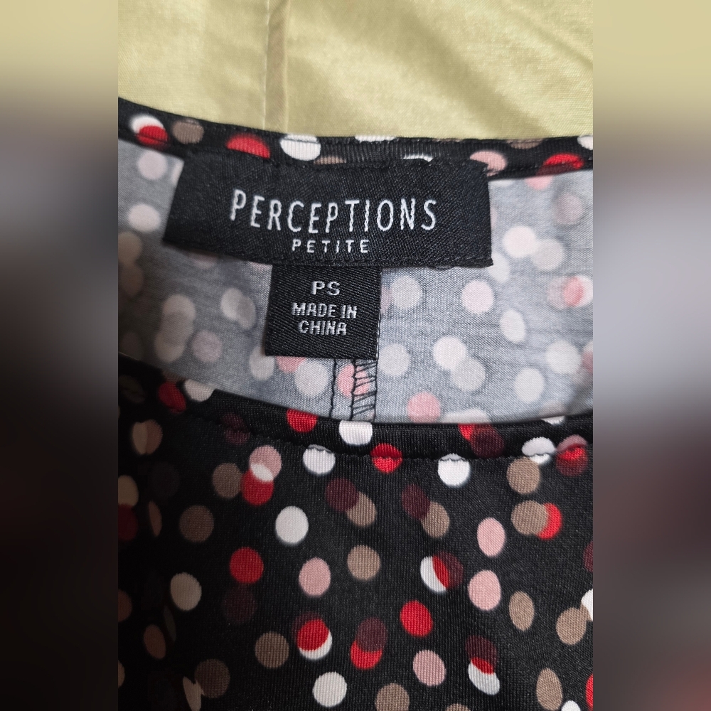 Perceptions Petite Small Sleeveless Fit & Flare Dress Black Multicolor Polka Dot - Picture 4 of 8